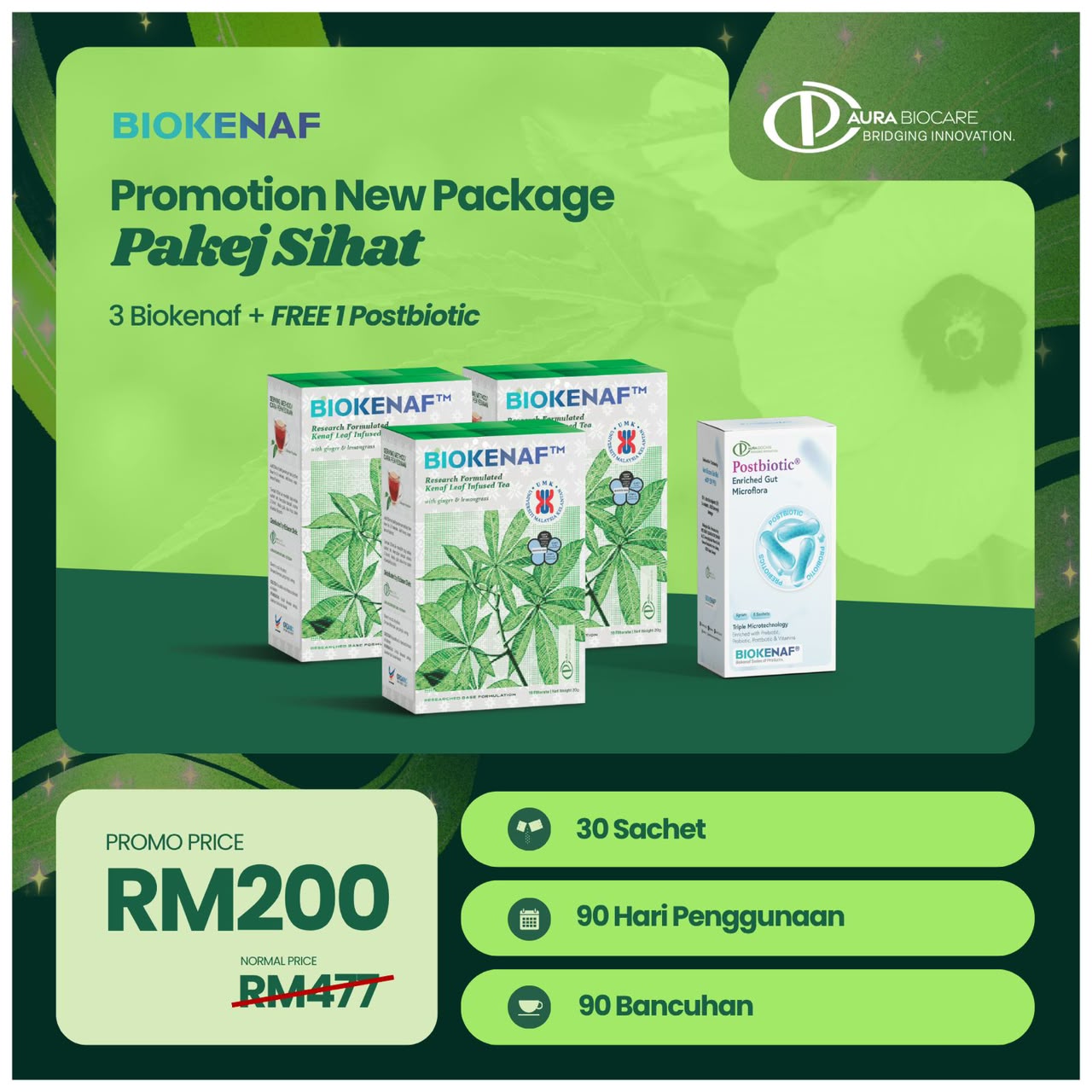 Pakej Sihat — 3 kotak Biokenaf dan 1 Postbiotic