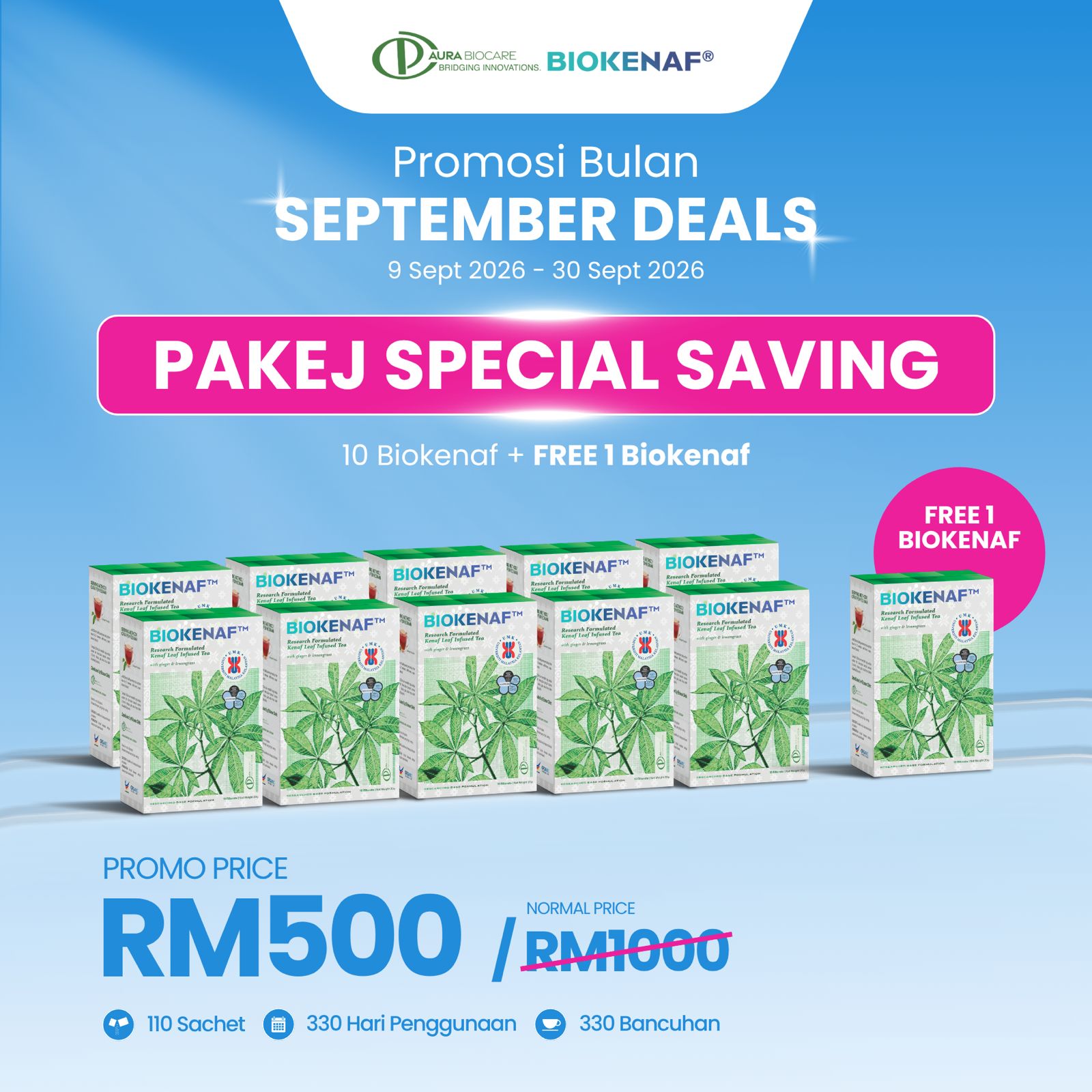 Pakej Special Saving — 10 kotak Biokenaf dan 1 kotak percuma