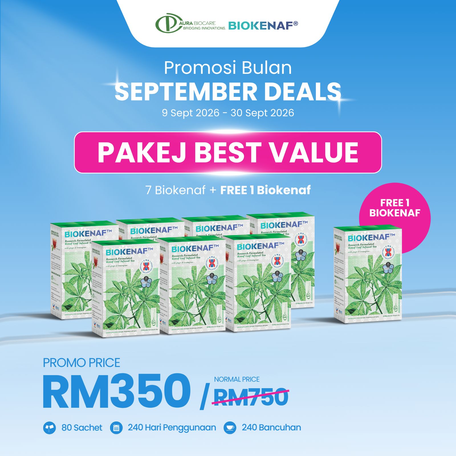 Pakej Best Value — 7 kotak Biokenaf dan 1 kotak percuma