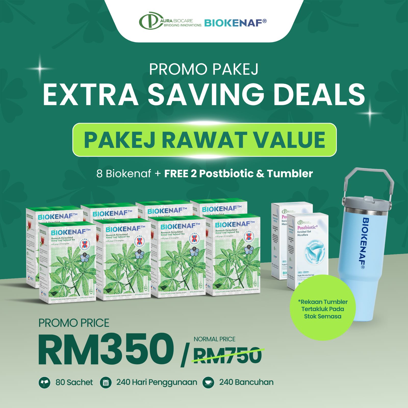 Pakej Rawat Value — 8 kotak Biokenaf, 2 Postbiotic dan tumbler