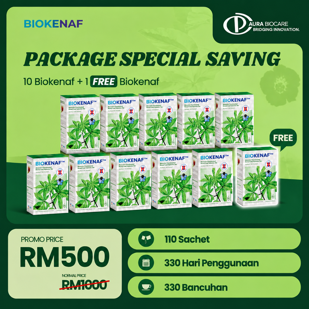 Pakej Special Saving — 10 kotak Biokenaf dan 1 kotak percuma